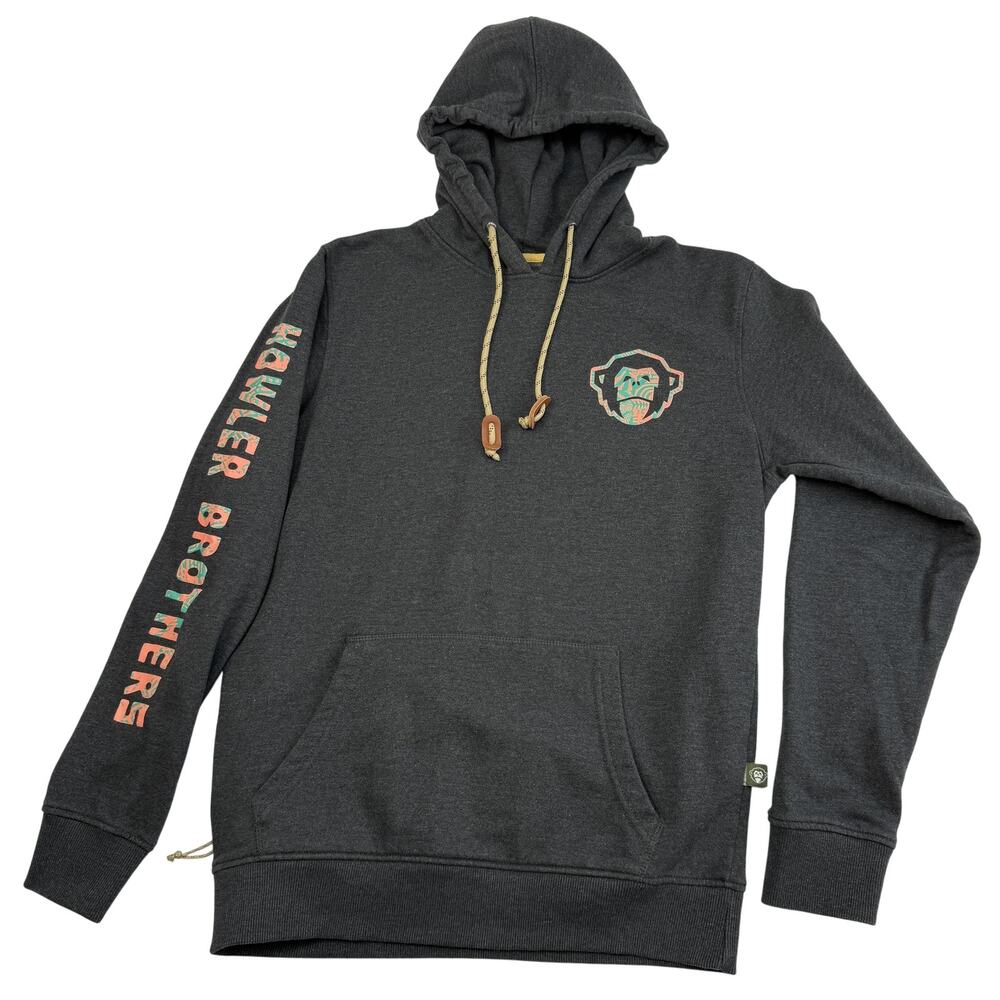 Howler Brothers Hoodie Mens Medium Gray Pullover Sweatshirt Monkey Logo Spellout